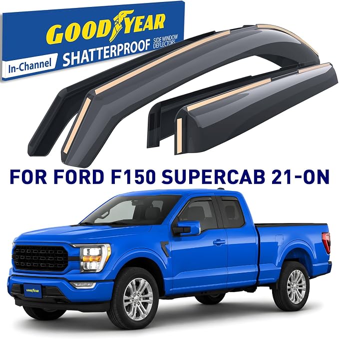 Goodyear Shatterproof in-Channel Window Deflectors for Ford F150 2021-2026 SuperCab, Rain Guards, Window Visors for Cars, Vent Deflector, Car Accessories, 4 pcs - GY008479
