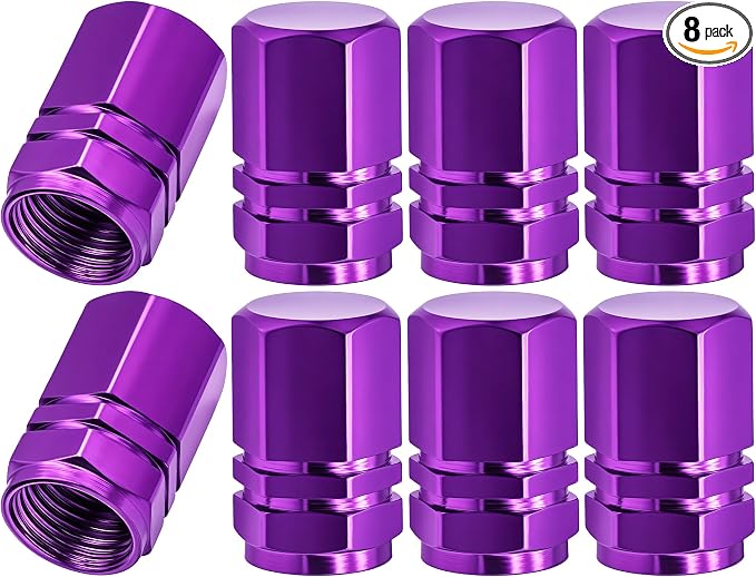 8PCS Tire Valve Stem Caps, with Rubber O-Ring, Corrosion Resistant Leak-Proof, Aluminum Alloy Universal Wheel Valve Covers for Cars, SUV, Trucks, Bikes, Motorcycles, Bicycles(Purple)