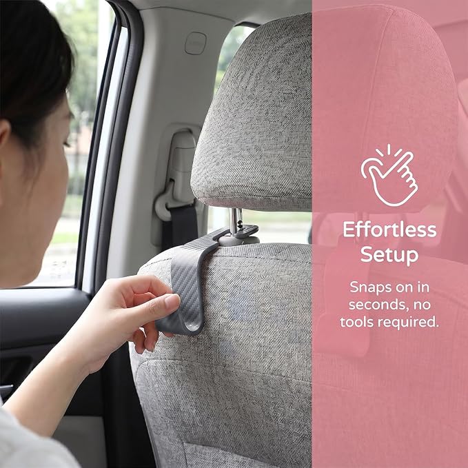 4PCS Car Seat Headrest Hooks, Auto Back Seat Hanger Holder, Durable Stylish Vehicle Organizer Universal Car Interior Accessories, Storage Hooks for Purses, Bags, Clothes (Carbon Fiber/Grey)