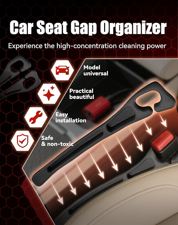 Seat Gap Filler with Storage, Universal Seat-Gap Filler, Double-Slot Organizer Prevents Phones, Keys & Coins from Falling, for Most Cars, Trucks, and Suvs (1set Beige)