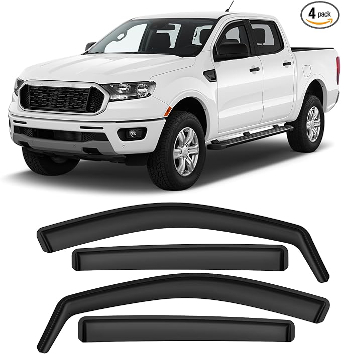 in-Channel Rain Guards Compatible with Ford Ranger SuperCrew 2019 2020 2021 2022 2023, Durable Side Windows Rain Guard, 2019-2023 Ranger Wind Deflectors Black 4Pcs