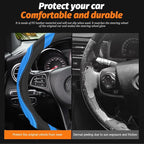 15 Inch Car Leather Steering Wheel Cover, Automotive Accessories Elastic Breathable Anti-Slip Soft Wheel Protector Fits Men and Women, Suitable for SUVs, Trucks, Vehicles and RVs (Light Blue)