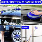 47.5" Car Wash Brush Mop Cleaning Tool with Long Handle Kit for Washing Detailing Cars Truck, SUV, RV, Trailer, Boat 2 in 1 Chenille Microfiber Sponge Duster Not Hurt Paint Scratch Free