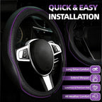 6 PCS Car Steering Wheel Cover Set, Microfiber Leather Steering Wheel Covers Universal 14.5-15 inch, Center Console Cover, Seat Belt Cushion, Cup Holder Coaster, Car Accessories Set Purple