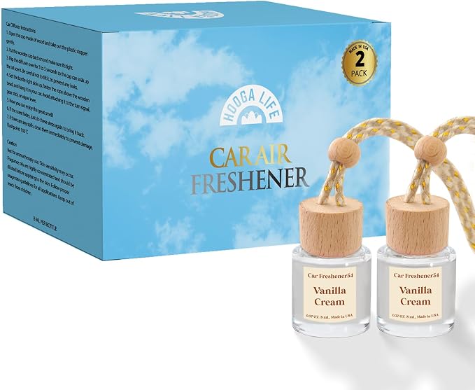 Car Air Freshener Diffuser 2 Pack Hanging Air Freshener Diffuser - Vanilla Cream Fragrance Oil Air D iffuser for Car, 45+ days Long Lasting Fragrance Made in USA C ar Air Fresheners (V54)