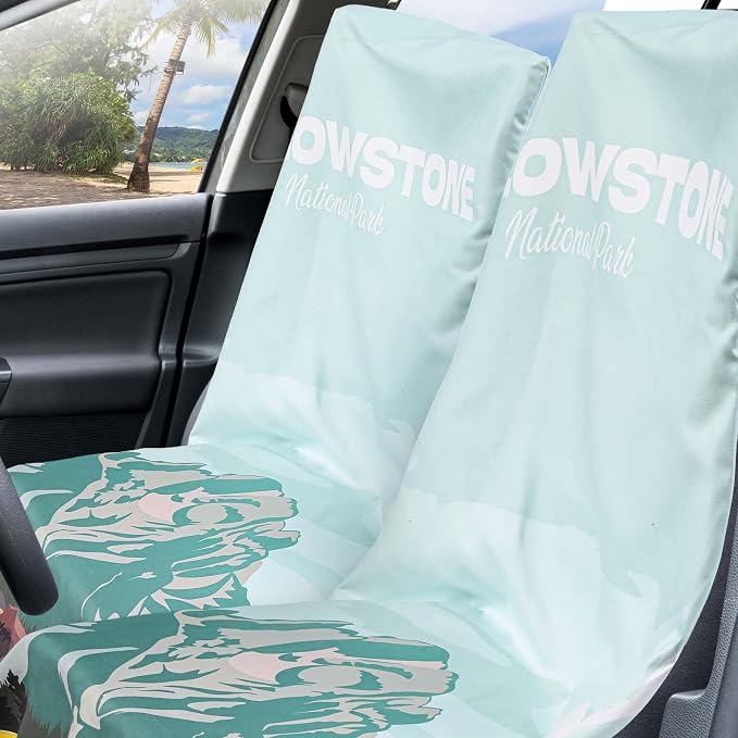 Car Seat Towel Covers with Storage Bag, 63 x 32 Inch Universal Non Slip Waterproof Sweat Protector for Car Truck, Gym Swimming Running, Machine Washable(2 Pack,Yellowstone)