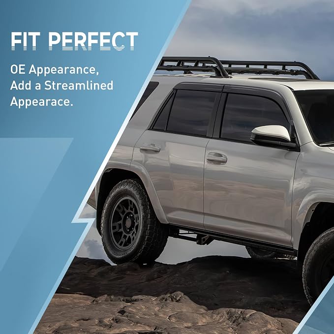 Rain Guards Compatible with Toyota 4Runner 2010-2024, Durable Tape-on Side Window Wind Deflectors & Visors 2010-2024 4Runner Rain Guard, Black 4 PCS