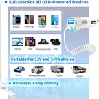 [Apple MFi Certified] iPhone Fast Car Charger, Caiinei 4.8A Dual USB Power Car Charger Fast Charging Cigarette Lighter+6FT Coiled Lightning Cable for iPhone 14 13 12 11 Pro Max XS Mini XR X 8 SE iPad