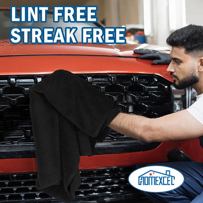 Professional Large Microfiber Car Drying Towels 4 Pack, Lint Free, Scratch Free, Highly Absorbent Drying Towel for Cars, SUVs, RVs, Trucks, and Boats,31" x 24 ", Black