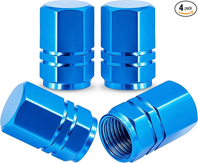 4PCS Tire Valve Stem Caps, with Rubber O-Ring, Corrosion Resistant Leak-Proof, Aluminum Alloy Universal Wheel Valve Covers for Cars, SUV, Trucks, Bikes, Motorcycles, Bicycles(Light Blue)