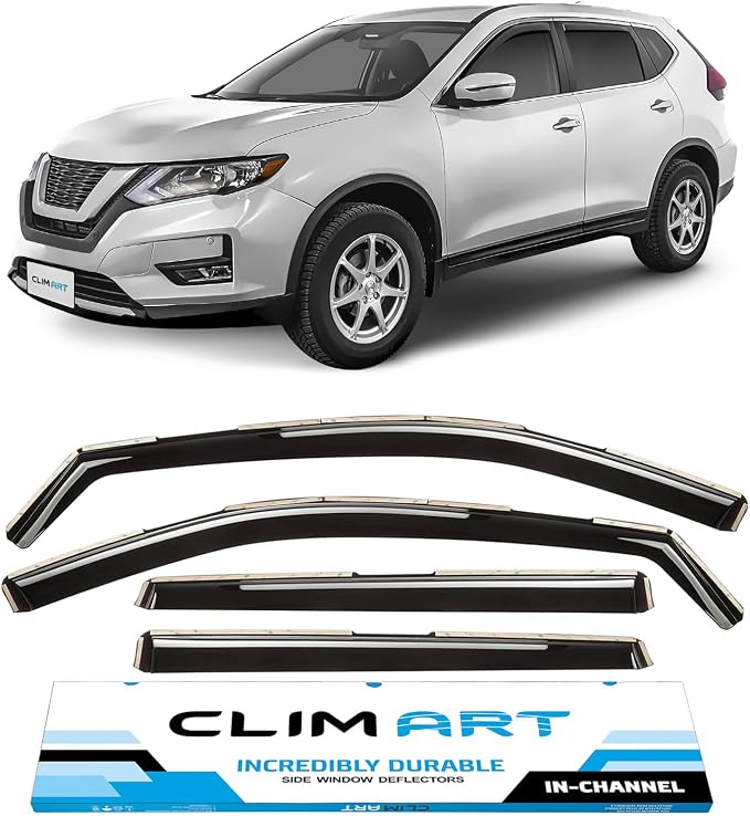 in-Channel Incredibly Durable Rain Guards for Nissan Rogue 2014-2020 SUV, Original Window Deflectors, Vent Deflector, Vent Window Visors, Dark Smoke Car Accessories, 4 pcs - 614156