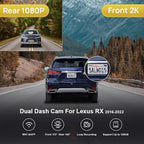 2K Dual Dash Cam Suitable for Lexus RX 350 450h F Sport Luxury 2016 2017 2018 2019 2020 2021 2022, OEM Style, Front 1440P Rear 1080P HD Video, Loop Recording WiFi, Parking Mode, 64GB Card