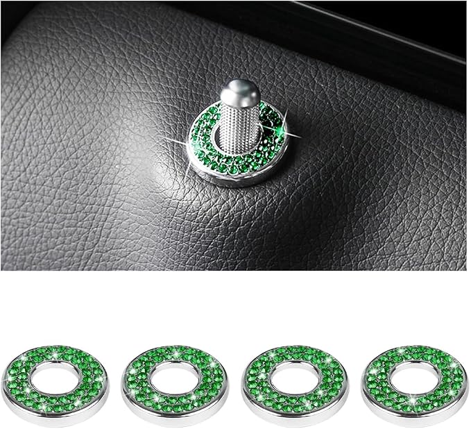 4 Pcs Bling Car Inner Door Lock Covers, Crystal Pull Rod Bolt Stickers, Sparkly Rhinestones Auto Door Bolt Decorations, Vehicle Lock Pin Cap Decors for C Class C200L GLC260 C260L (Green)