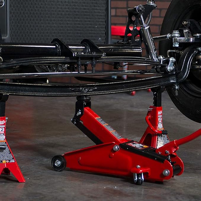 T825013S1 Torin Hydraulic Trolley Floor Service/Floor with Blow Mold Carrying Storage Case, 2.5 Ton (5,000 lb) Capacity, Red