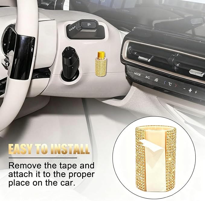 Upright Car Chapstick Holder, Bling Insulating Lip Balm Holder,Rhinestone Car Accessories for Women Interior,Suitable for Most Vehicles. (Yellow)