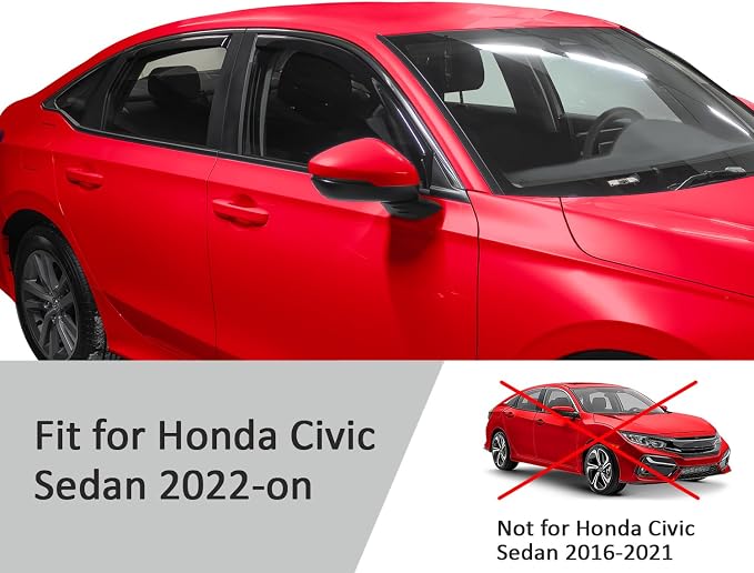 Voron Glass in-Channel Extra Durable Rain Guards for Honda Civic 2022-2026 Sedan, Window Deflectors, Vent Window Visors, 4 Pieces - 201242