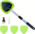Microfiber Car Windshield Cleaning Tool with Extendable Handle,Car Defogging Glass Cleaning Brush with 4 Reusable Microfiber Pads 1 Spray Bottle and 1 Car Dust Removal Brush. (Green)