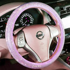 Car Fuzzy Bling Steering Wheel Cover for Women Purple, 15 Inch Universal with Colorful Diamonds Rhinestone Cute Accessories Crystal Anti-Slip Wheel Protectorer