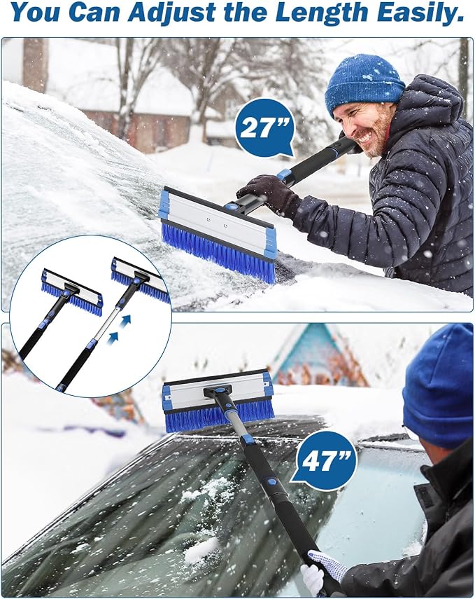 47.7″ Extendable Snow Brush and Ice Scraper, 270° Pivoting Snow Scraper Brush for Car Windshield, Telescoping Ice Scraper, Foam Grip, Heavy Duty Snow Remover for Cars, Trucks, SUV (Black)