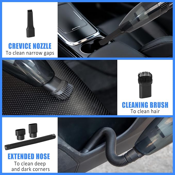 Car Cleaning Kit, Car Vacuum Interior Detailing Cleaner Kit with High Power Handheld Vacuum, Brush Set, Windshield Tool, Duster, Towels, Complete Car Care Tools for Women (Blue)