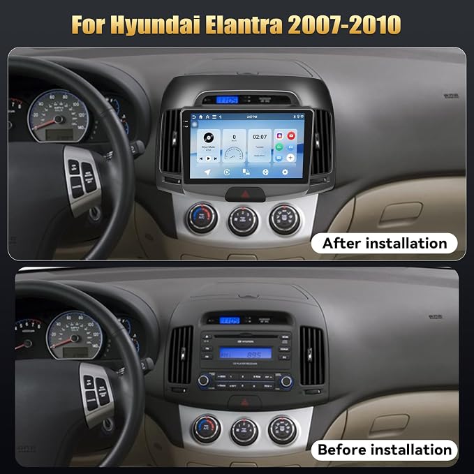 [4+128G] Android 15 Car Radio Stereo for Hyundai 2007-2010 with Wireless Carplay&Android Auto,9 Inch Car Radio with Mirror Link Bluetooth FM/RDS WiFi GPS EQ SWC+AHD Backup Camera