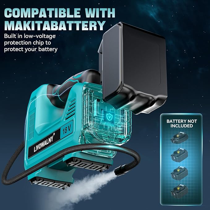 160PSI Cordless Tire Inflator Air Compressor Compatible With Makita 18V Battery, Portable Handheld Air Pump with Digital Pressure Gauge for Cars Motorcycles Bikes Sport Balls (Tool Only)