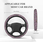 Pink Leopard Print Neoprene Steering Wheel Cover for Men Women Anti-Slip Elastic Steering Wheel Protective Cover 15in Universal Car Accessories Fit Cars, SUVs, Auto