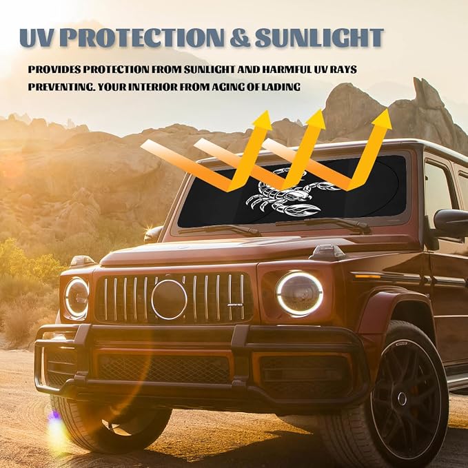 Scorpion Car Windshield Sunshades Tribal Tattoo Black Gothic Front Window Sun Shade Block UV Rays Sun Shade Visor Protector for Sedan Truck SUV Accessories 59" L x 31.5" W