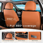 Coverado Car Seat Covers Front Seats, Vintage-Style Soft Waterproof Faux Leather Full Set with Rear Protectors, Comfortable Anti-Stain Interior for Most Vehicles – BrownBlack