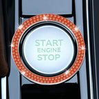2 PCS Crystal Double Rhinestone Car Engine Start Stop Decoration Ring, Bling Car Interior Accessories for Women, Push to Start Button Cover Sticker, Automotive Decals, Reddish Orange