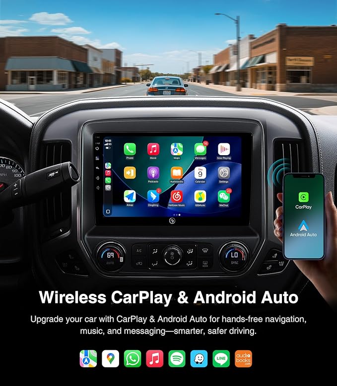 10.2'' Car Stereo for GMC Sierra Chevy Silverado 2014-2018 Without Bose | HD Touchscreen Carplay/Android Auto/GPS/Bluetooth/AM/FM Radio/HD Backup Cam/SWC
