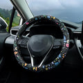 Multicolor Wildflower Steering Wheel Cover Auto Steering Wheel Protector, Anti-Slip, Breathable, Absorbing Sweat, Universal Floral Car Accessories 14.5–15 inch