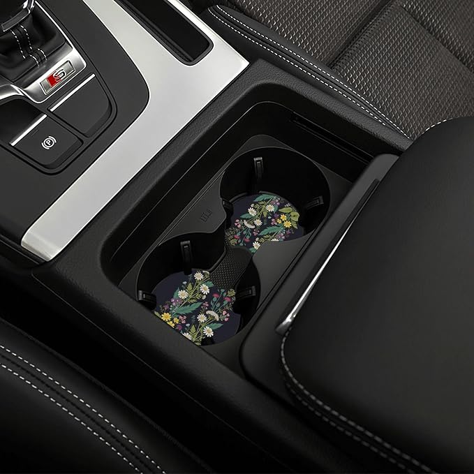 Wildflower Car Steering Wheel Cover Flowers Wildflower Steering Wheel Cover for Women Cute Anti-Slip Universal Breathable 14-15-in 2 Car Cup Coasters for Women