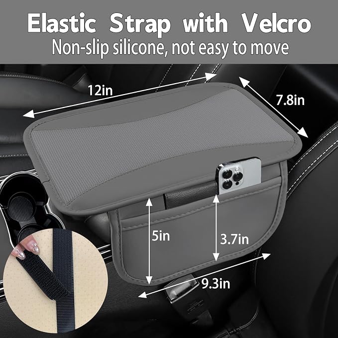 6 PCS Nappa Microfiber Leather Grey Steering Wheel Cover Set, Breathable Fabric Steering Wheel Cover 14.5-15inch Universal, Car Center Console Cover, Seat Belt Cushion, Cup Holder Coaster