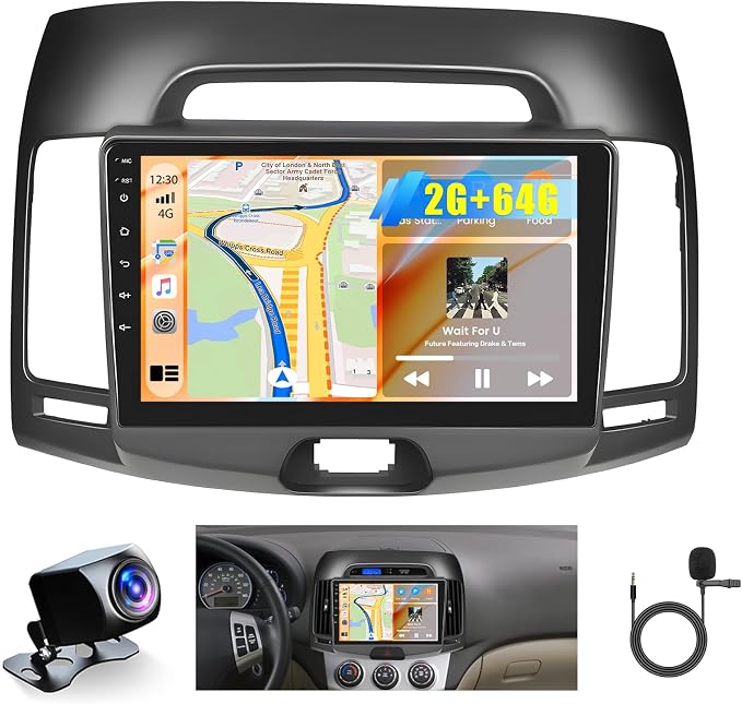 2+64GB for Hyundai Elantra 2007-2010 Android Car Stereo, 9 Inch Touchscreen Car Radio with Wireless Carplay, Android Auto, GPS Navigation, WiFi, Bluetooth, FM RDS, EQ + AHD Backup Camera