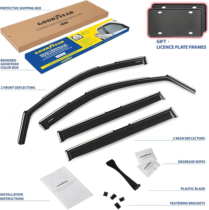 Goodyear Shatterproof in-Channel Window Deflectors for Cadillac Escalade ESV 2021-2026, Rain Guards, Window Visors for Cars, Vent Deflector, Car Accessories, 4 pcs - GY008000