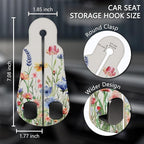 2PCS Car Seat Back Storage Headrest Hooks, Floral Flowers Purse Holder Bags Hanger, PU Leather Double Metal Hook for Backseat Organizer, Women Car Accessories Organization