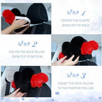 2 Pcs Plush Heart Shaped Pillow with Angel Wings Car Headrest Soft Comfortable Seat Pillow for Driving Travelling Room Office Car Decor, 19.7 x 8.3 Inch(Black, Red)