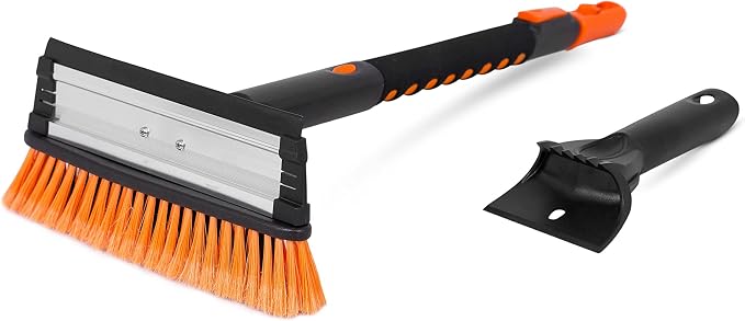 39" Extendable Snow Brush with Detachable Ice Scraper for Car - Portable Snow Removal Tool for Windshield & Vehicles - Flexible Handle, Ergonomic Grip, 11" Wide Squeegee & Bristle Head