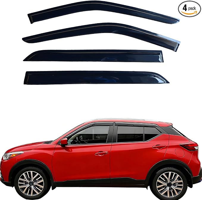 Window Visors Rain Guards for Nissan Kicks 2018-2024 | 4PCS Out-Channel Vent Visors | Smoke Tinted Wind Deflectors | Reduce Rain Noise, Improve Airflow | Easy No-Drill Install