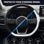 Flat Bottom Steering Wheel Cover, D Shaped Car Wheel Cover 14 1/2-15 in. (37-39 cm), Black White Microfiber Leather