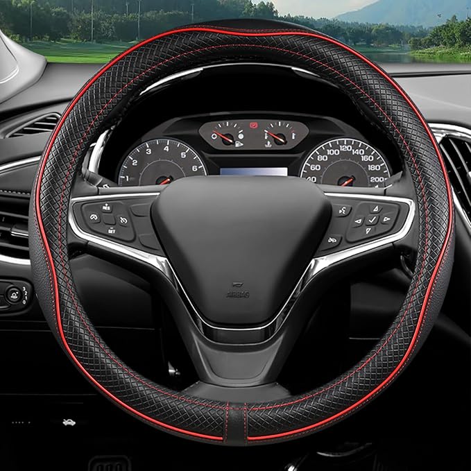 Car Steering Wheel Cover for Chevy Silverado 1500 2500 3500, Tahoe, Equinox,Traverse,Colorado, Automative Accessories for Chevy, Sporty Design, Red