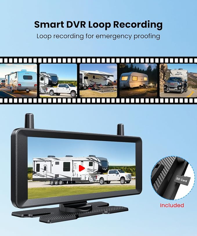 RV Backup Camera Wireless Plug and Play Compatible with Most RV | IR Night Vision, HD 1080P 7.2'' DVR 3-Channels, Stable Signal & Wide Angle Rear View Camera for Trailer Camper Motorhome