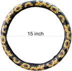 Sunflower Steering Wheel Cover Cute and Handmade,Leather Universal Steering Wheel Cover 15 inch, Fashionable Boho Sunflower Car Accessories for Women,Top Girl Car Accessories