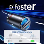USB C Car Charger 60W [PD 30W & QC 30W] USB Car Charger Adapter Fast Charging [Super Mini & All Metal] for iPhone, Samsung, Google Pixel, XiaoMi, Huawei, LG, iPad Road Trip Essentials