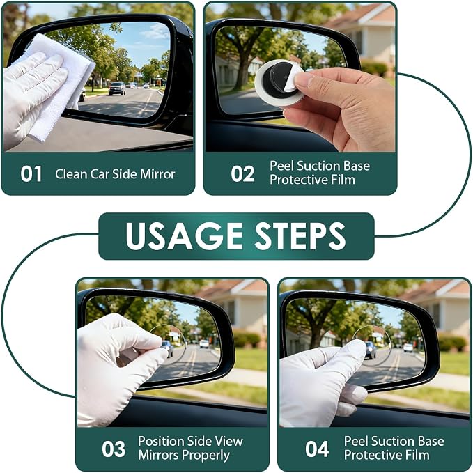 2 Pairs Blind Spot Mirrors for Cars, 2" HD Glass Frameless Convex Rear View Mirrors with 360° Adjustable Swivel Mount, Wide Angle Stick-On Mirror for Car SUV Truck Safety Driving Exterior Accessories