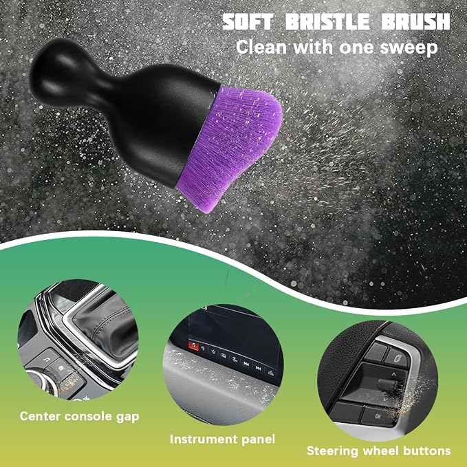 Car Interior Detailing Brush, Curved Soft Bristles Vehicle Removal Dust Collectors, Scratch-Free Automotive Cleaning Tool Accessories, Universal for Truck SUV Sedan (Purple)