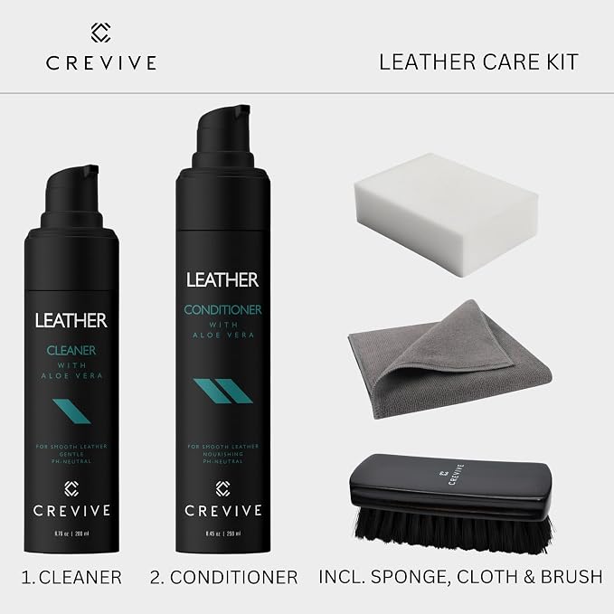 Car Leather Cleaner and Conditioner, Leather Care Kit for Car Interior | Car leather seat cleaner & leather conditioner for car seats with Aloe Vera, steering wheel & upholstery, restores softness