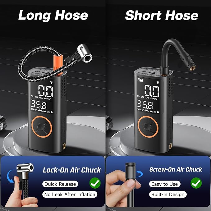 Tire Inflator Portable Air Compressor, Smart Dual Hose System, Auto Air Pump for Car Tires, Bike,Bicycle, Motorcycles,Electric Pump with LED Light & Digital Pressure Gauge