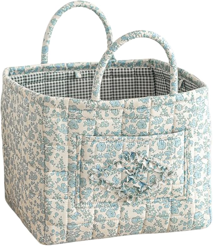 Floral Fabric Storage Basket Car Interior Storage Basket Underwear Sundries Laundry Baskets Supplies Home Organizer Bag (Blue floral A)